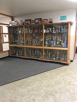 Trophy case in the hallway of the Valley-Edinburg high school